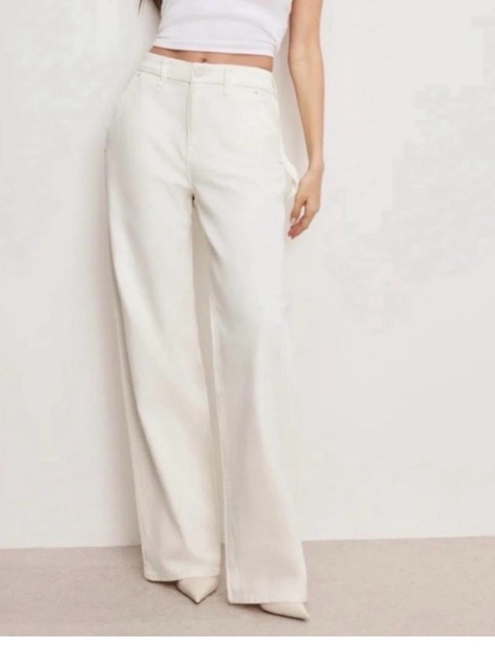 Good American Carpenter Wide Leg High Waist White Jean size 8